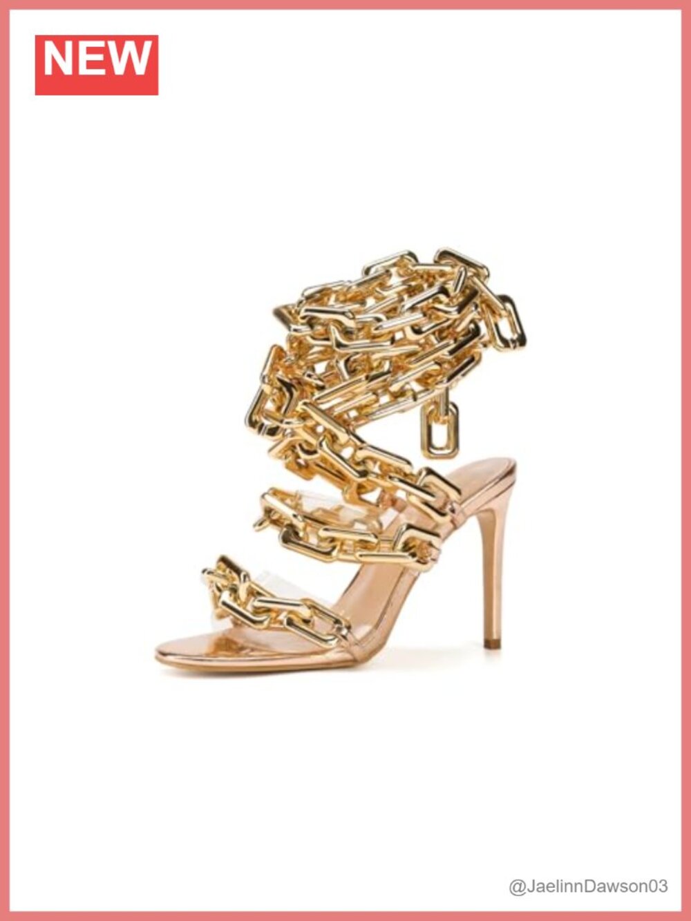 Luxury Clear PVC Stiletto Heel Sandals with Gold Chain Ankle Lace Up Strappy